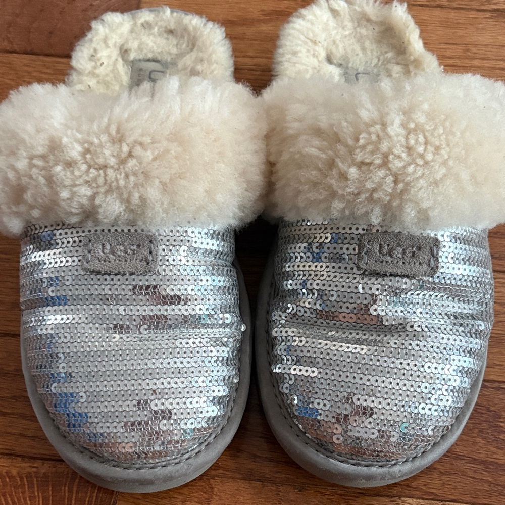UGG Kids Shimmering Silver Sequin Slippers